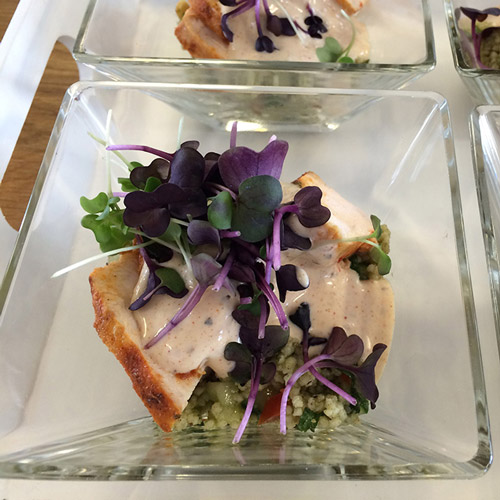 Cajun rubbed chicken, smoked chipotle mayonnaise, herb cous cous and micro cress